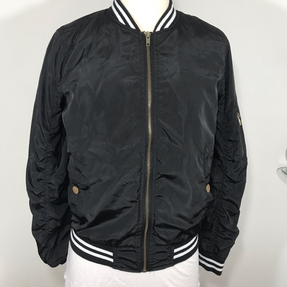 New Look Black white Satin Bomber baseball Jacket